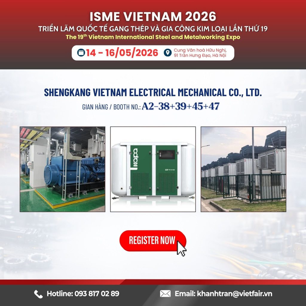 Gian hàng của Shengkang Việt Nam giới thiệu các dòng máy phát điện tiên tiến tại ISME VIETNAM 2026.